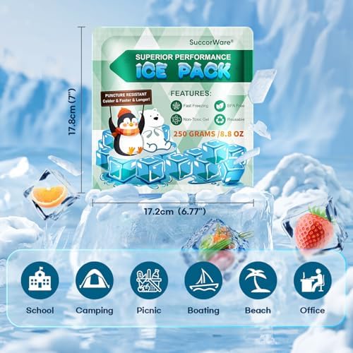 5 Packs Reusable Ice Packs for Lunch Boxes - 12+ Hour Cooling Ice Gel Pack for Camping, Beach, Office - Ice Packs for Cooler Bag, Cooler Backpacks