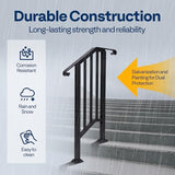 VIVOHOME 2-Pack Wrought Iron Hand Rails for Outdoor Steps – 13.5" Curved Ends and Safety Balusters Exterior Railing Kit for Porch, Deck, or Indoor Stairs (2-Step, Black)