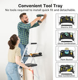 BONTEC 4-Step Ladder, 400lbs Max Load, Folding Step Stool with Tool Tray, Anti-Slip Pedals, Sturdy Steel, Lightweight Portable Ladder with Handrail for Home & Work Use, White