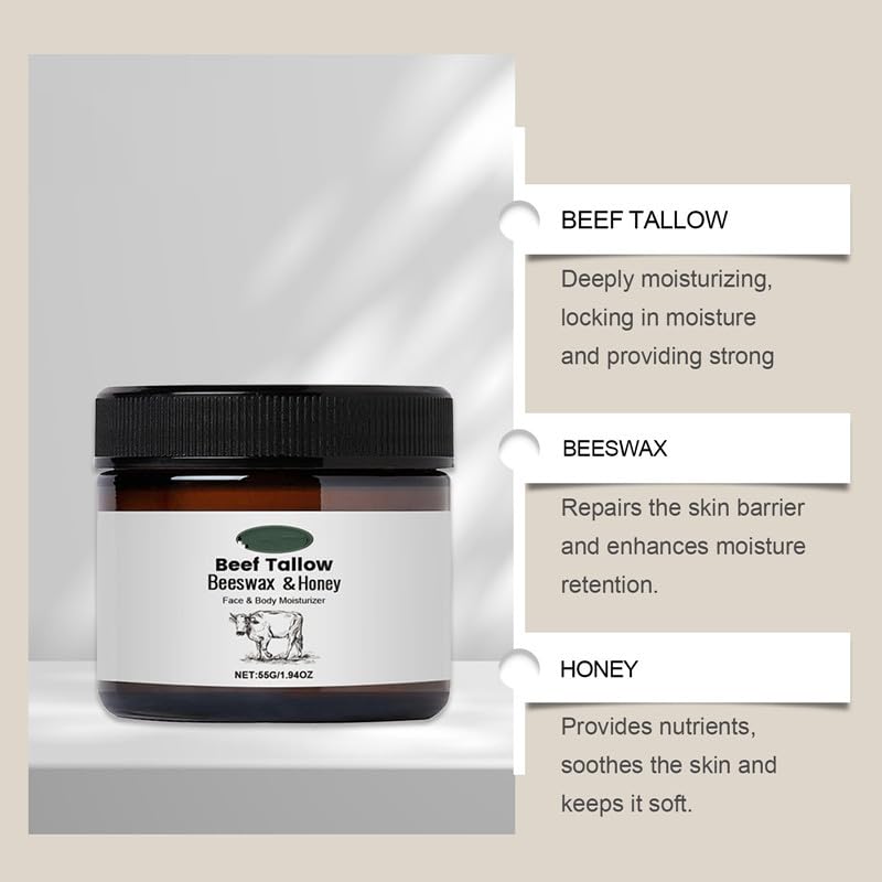 Beef Tallow Cow Fat Cream Moisturizing Face Body Moisturizer with Firms Softens Skin 1.94 oz