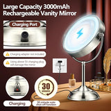 20x Large Lighted Makeup Mirror, Rechargeable 8.6" Magnifying Makeup Mirror, 30-Minute Timer,3 Color Modes, Adjustable Brightness, No Assembly Required, 360° Rotation Cosmetic Mirror, Pearl Nickel