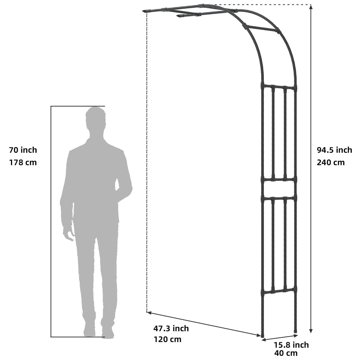 BUKLIYN Half Sided Arch Against The Wall Garden Arch Trellis - Garden Arch Arbor Trellis for Climbing Plants Outdoor - Garden Arch Trellis Arbor for Home Yard and Garden（Black）
