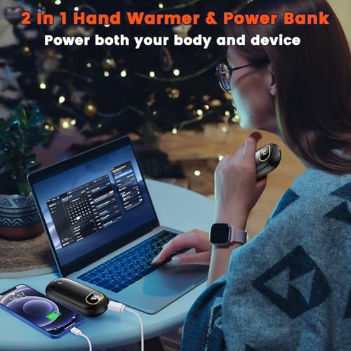Hand Warmers Rechargeable, 14000mAh Electric Hand Warmer 2 Pack Dual-Sided Heating 17Hrs Warmth Max 131℉ USB-C Portable Pocket Heater for Raynauds, Hunting, Golf, Camping