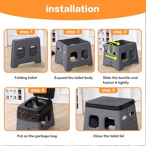 Portable Camping Toilet for Adults - Portable Folding Toilet with Lid,Travel Portable Potty for Adults,Porta Potty Car Toilet,Grey