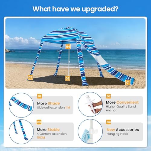 Grandekor Beach Cabana 6'×6' Beach Canopy with Sand Anchor Sidewall Hanging Hook UPF 50+ UV Beach Umbrella Portable Cool Cabana Beach Easy Set up and Take Down with Sand Pockets
