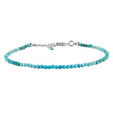 YANARA Real Turquoise Bracelet For Women Genuine Gemstone, Natural December Birthstone, Handmade Simple Bracelet, Gorgeous Micro Beads Chakra Jewelry, Crystals Silver Plated Chain 8 inch