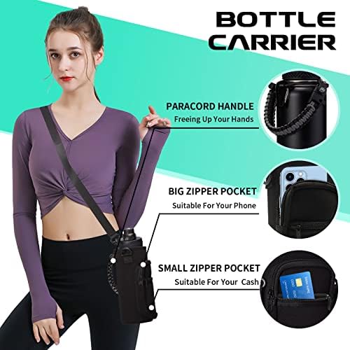 Vacuum Insulated Water Bottle 40oz - w/Straw Lid & Spout Lid, Carrier Bag, Paracord Handle, Bottle Boot, Stainless Steel Water Bottle for Adults, Wide Mouth Thermo Bottle Flask Cold-48H Hot-24H