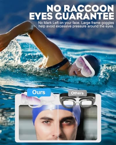 Rantizon Swim Goggles 2 Pack, Wide View Anti Fog&UV Swimming Goggles for Audlt, No Leaking Pool Accessories for Men Women Kid