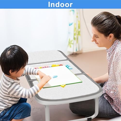 AO LI GEI Folding Camping Table Small with Storage Bag,Adjustable Height Portable Picnic Table,Upgraded Thickening Lightweight Outdoor Table Aluminum Legs (Sliver:15.7"x35.4", Height:10.6")