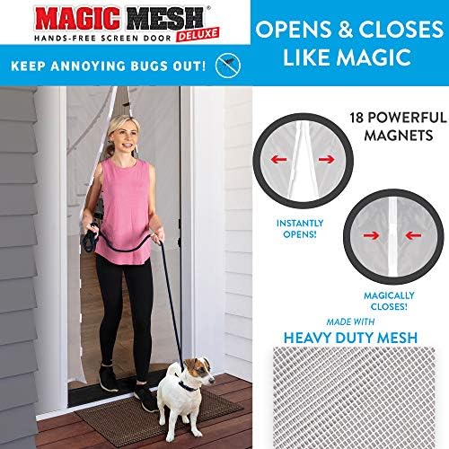 Magic Mesh Deluxe, White | Magnetic Screen Door, Heavy Duty, Magnetic Closure, Door Net, Patio Screen, Sliding Door Screen, Bug Screen for Doorways, Kid & Pet Friendly | Size 39" x 83" (Pack of 1)