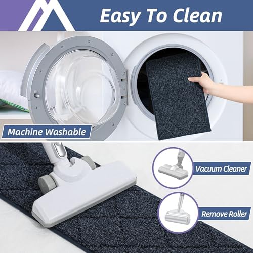 COSY HOMEER Edging Stair Treads Non-Slip Carpet Mat 28inX9in Indoor Stair Runners for Wooden Steps, Edging Stair Rugs for Kids and Dogs, 100% Polyester TPE Backing (15pc, Navy)