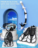 Snorkeling Gear for Adults Men Women,4 in 1 Snorkel Set with Panoramic View Diving Mask Anti-Fog Anti-Leak,Dry Top Snorkel,Fins and Travel Bag for Swimming,Snorkeling and Travel Diving