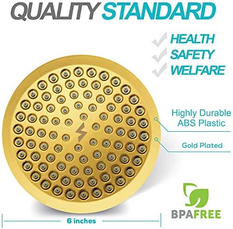 SparkPod Shower Head - High Pressure Rain - Premium Quality Luxury Design - 1-Min Install - Easy Clean Adjustable Replacement for Your Bathroom Shower Heads (Egyptian Gold, 6 Inch Round)