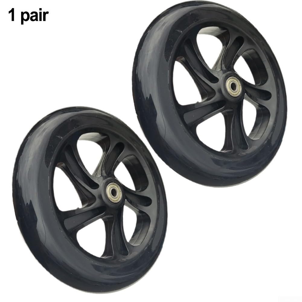 URPIZY Pack of 2 Scooter Tyres Replacement Tyres, 125mm - 200mm Scooter Wheels Pu City Scooter Wheels with Bearings, Skates Wagon Cart Trolley Wheel(180mm*30mm Black)