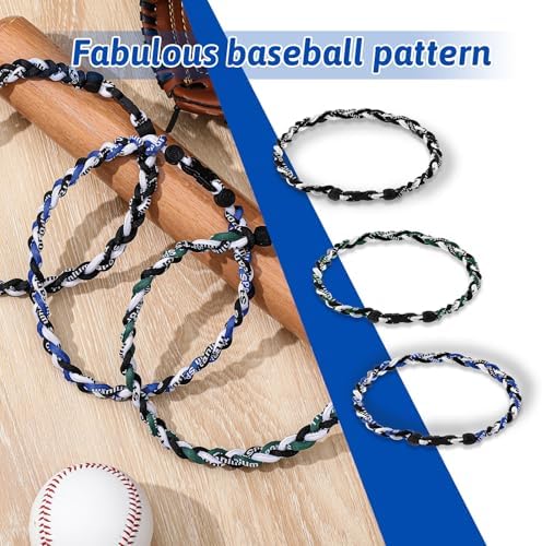 Junkin Baseball Necklaces Three Braided Rope Titanium Necklace for Team Gifts Boys Men Player Softball Fans Sports