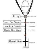 Rosary Necklace for Men, Black Catholic Rosary, Lava Rock Tiger Eye Beads Cross Necklace, Rosarios Catolicos Para Hombre (B)