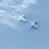 14K Hypoallergenic White Gold Plated Small Cross Silver Stud Earrings