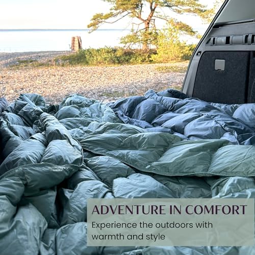 Down Camping Blanket with Footbox - Packable Warm Puffy Lightweight Camp Quilt - Water Resistant for Backpacking Hiking Travel – Compact Outdoor Throw Sleeping Blanket with Bag - 52x77