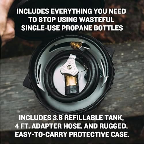 Ignik Refillable Gas Growler Deluxe 3.8-Pound Propane Tank with Carry Case and Adapter Hose, Black Case/White Tank