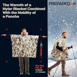 PREPARED4X Emergency Poncho and Mylar Blanket Liner - Waterproof, Wind-Resistant Outdoor Rain Poncho for Camping, Emergencies