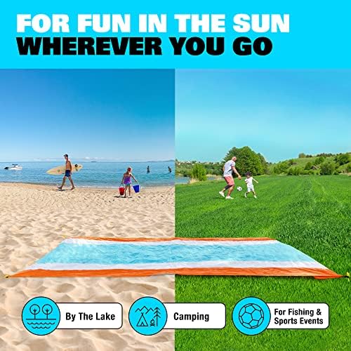 SUN NINJA Sand-Free Beach Blanket - 10ft X 9ft Lightweight Outdoor Blanket with Storage, Bottle Opener, Carabiner, Shoulder Strap, Corner Sand Pockets & 4 Stakes