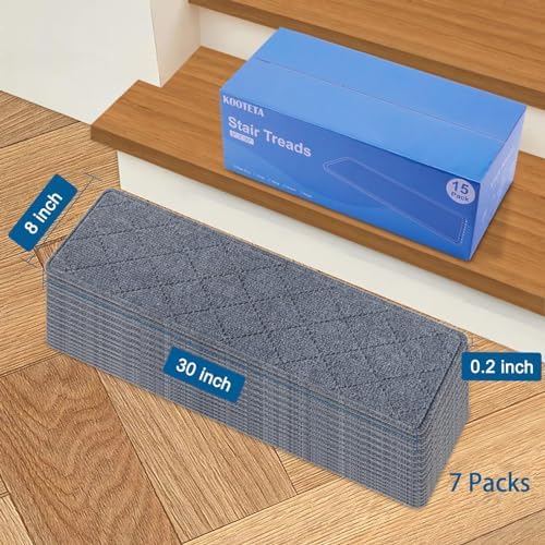Stair Treads for Wooden Steps Indoor, 8" X 30" Non Slip Carpet Stair Treads with Reusable Adhesive for Kids Elders and Dogs, Surface Polyester TPR Backing Stair Rugs, 4 Pack Stair Rugs Dark Grey