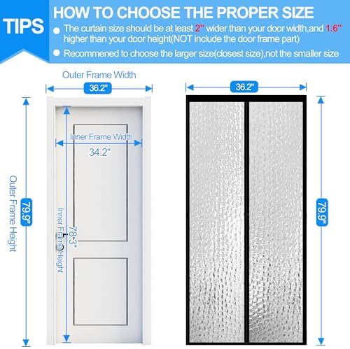 RELIANCER Magnetic Thermal Insulated Door Curtain,Waterproof EVA Door Cover,Fit Doors Size Up to 34"x78",Temperature Protection Insulated Doorway Curtain Partition,Patio Self-Closing Doors Net Screen