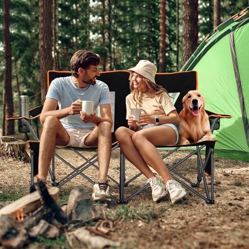 Camping Chairs Oversized Camping Chair Portable Lawn Chair Double Camping Chair for Adults Heavy Duty Folding Chair Support 700LBS with Big Side Organizer Pockets for Camping/Car Trunk/Beach/Campfires