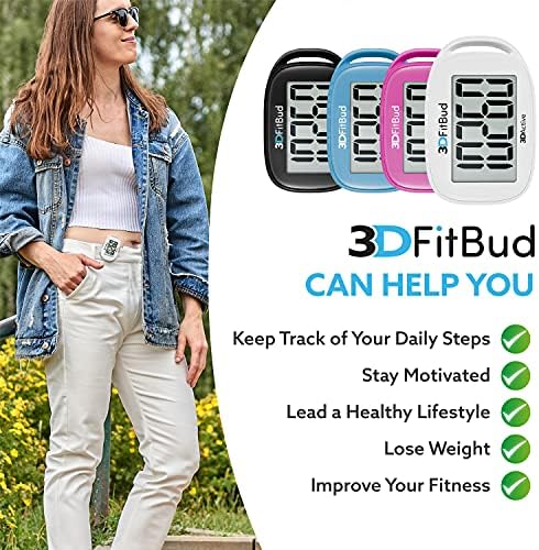3DFitBud Simple Step Counter Walking 3D Pedometer from 3DActive with Clip & Lanyard - A420S