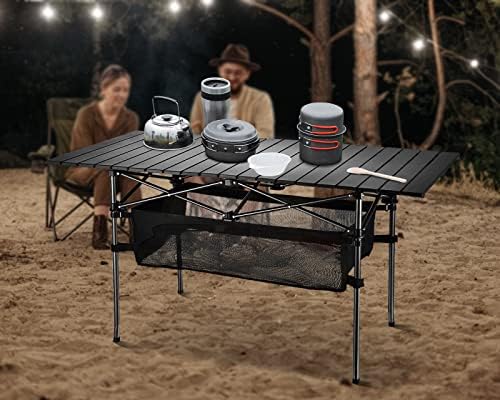 Lightweight Aluminum Folding Camping Table (47” x 21.65” x 26.7”), Portable Roll-Up Design for Outdoor, Camping, Beach, BBQ, Patio, and Picnic, Durable & Waterproof with Carrying Bag