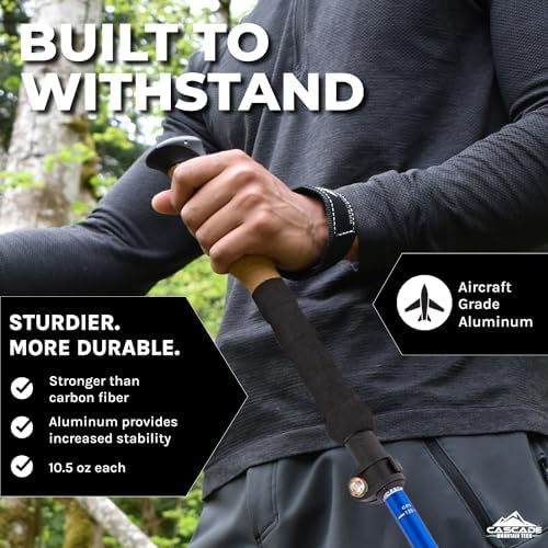 Cascade Mountain Tech Lightweight Aircraft-Grade Aluminum Trekking Poles with Extended Down Grip Plus Tip Kit