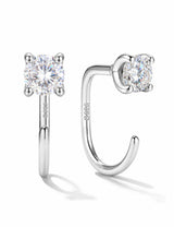 GEMQUEEN Moissanite Half Hoop Earrings, 925 Sterling Silver, 4mm