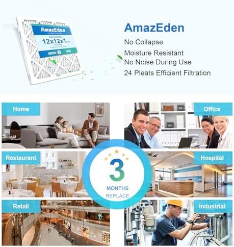 12x12x1 Air Filter MERV 8 MPR 600 FPR 5 AC Furnace Pleated Filters 2-Pack Dust Defense Replacement (Actual Size: 11.81"x11.81"x 0.79")