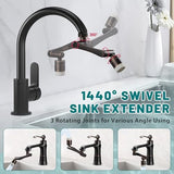 CECEFIN 1440° Rotating-Faucet-Extender Sink Aerator - 1080°+360° Large-Angle Splash Tap Extension with 2 Water Outlet, Swivel Multifunctional Robotic Arm for Kitchen/Bathroom, Oil Rubbed Bronze