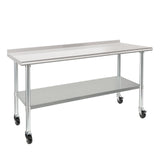 HARDURA Stainless Steel Table 24 x 72 Inches with Wheels Casters NSF Heavy Duty Commercial Prep Table with 2” Backsplash and Adjustable Undershelf for Restaurant Kitchen Home and Hotel