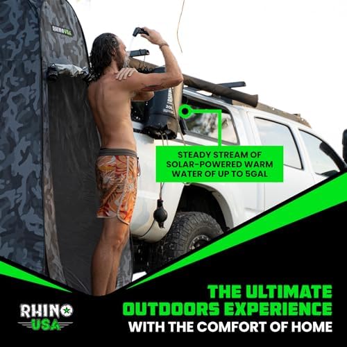 Rhino USA 5 Gal / 20L Portable Solar Camp Shower - Essential for Camping, Festivals, Overlanding, Beach Trips, Outdoor Shower and More!