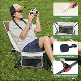 Compact Backpack Beach Chairs 2 Pack with Adjustable Backrest & Side Pocket, Low Folding Camping Chairs for Adults, Portable Reclining Chairs for Beach, Lawn, Travel