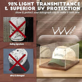 JupDec Hat Display Case, Clear Acrylic Baseball Cap Display Box Stand, UV Protection Signed Hat Transparent Showcase with Solid Wood Base Risers & Hat Shaper, Ideal Gift for Caps Collector