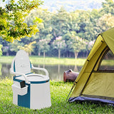 VINGLI Portable Toilet | Back & Handrail Design Commode with 5 Gallon Bucket Inner, Camping RV Toilet for Adult, Kids, Home, Boat, Van, Travel, Plastic, Blue & white