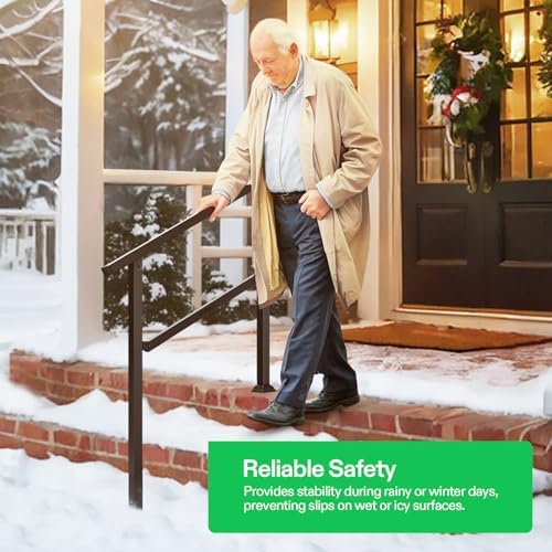 VIVOSUN Outdoor Handrail, 3 Step Stair Handrail, 40" x 36" Fits 1 to 3 Steps, Wrought Mattle Iron Handrail for Concrete Steps, Porch Steps, One-Step Assembly, Black