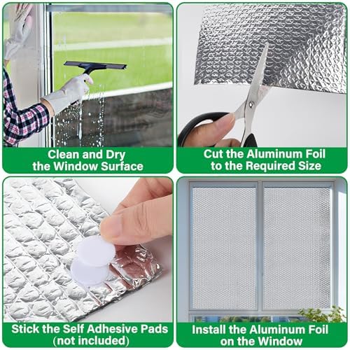 winemana Window Insulation Roll, 59IN x 8FT Reflective Heat Shield Bubble Film, Double-Sided Aluminum Foil Insulation, Weatherproof Garage Door Cover for Windows, RV, Basement, Winter & Summer