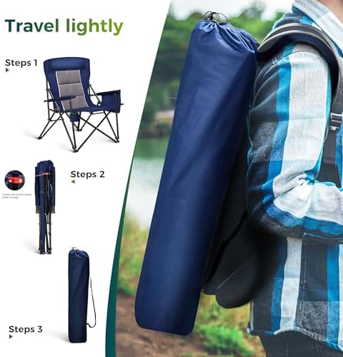 ALPHA CAMP Oversized Folding Camping Chairs High Backrest Heavy Duty Lawn Chairs for Adults Support 500 LBS Portable Camp Chairs with Cup Holders Large Side Pocket for Outdoor