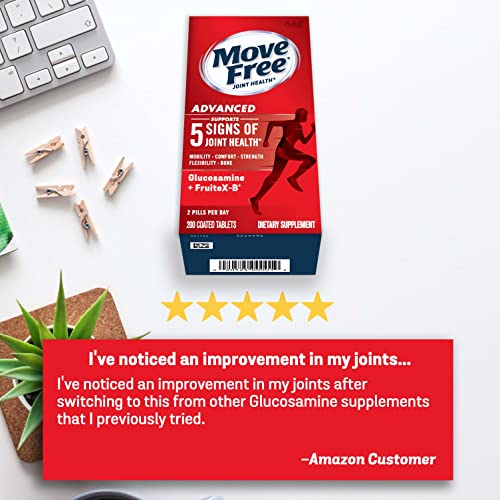 Move Free Advanced Glucosamine Chondroitin + Calcium Fructoborate Joint Support Supplement, Supports Mobility Comfort Strength Flexibility & Bone - 200 Tablets (100 servings)