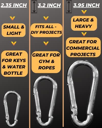 Carabiner Clip 5 Pack - Multipurpose Heavy Duty Snap Hooks - Small and Large Clips for Keys - Carribeaner Hook