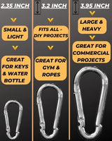 Carabiner Clip 5 Pack - Multipurpose Heavy Duty Snap Hooks - Small and Large Clips for Keys - Carribeaner Hook