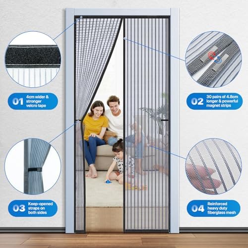 Heavy Duty Door Screen Magnetic Closure, LOVIGA Thickened Fiberglass Screen Door Mesh, Self Sealing, Tear Resistant, Easy Assemble, Fine Mesh Keep Bugs Out Fit Door Size 36 Inch X 82 Inch