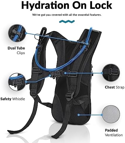 Water Buffalo Hydration Backpack - Lightweight Hydration Pack with 2L Water Bladder - Water Backpack for Hiking, Running, Biking, and Raves - Road Runner 12L Hydropack Backpack
