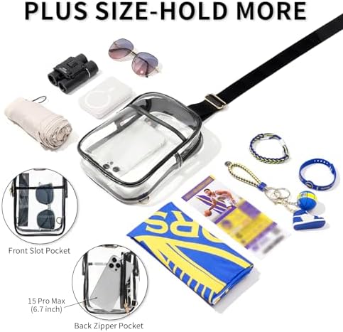 3 Pockets Clear Bag for Stadium Events with 2 Long Straps Sling Backpack Fanny Pack Concert Crossbody Purses for Women