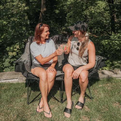 REALEAD Double Camping Chair - Oversized Camping Loveseat for Adults Two Person Support 650 lbs - Heavy Duty Folding Camp Chair with Cooler Bags for Outdoor Sports Beach