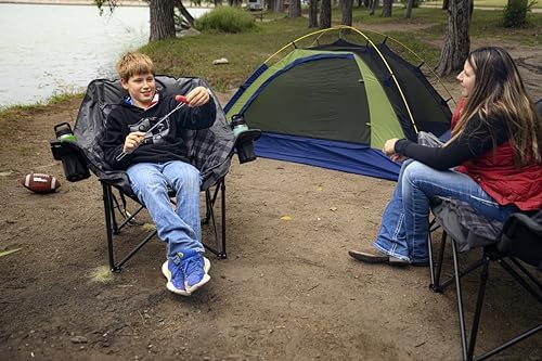 Black Sierra Oversized Camping Chair for Adults, Heavy Duty Outdoor Seat with Plush Padding, Supports 400lbs, Cup Holders & Carry Bag, Comfortable Folding Chair for Tailgating, Patio & Sideline Events